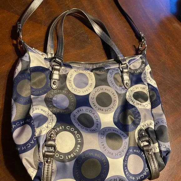 Coach Navy and Cream Circular Pattern Hobo Bag - Picture 7 of 7